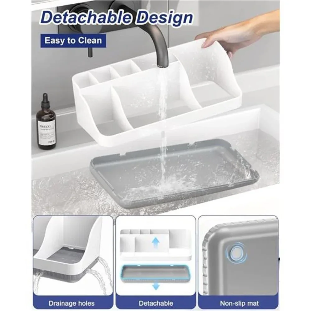 Bathroom Counter Organizer Toothbrush Holder 7 Slots Toothpaste Vanity Storage